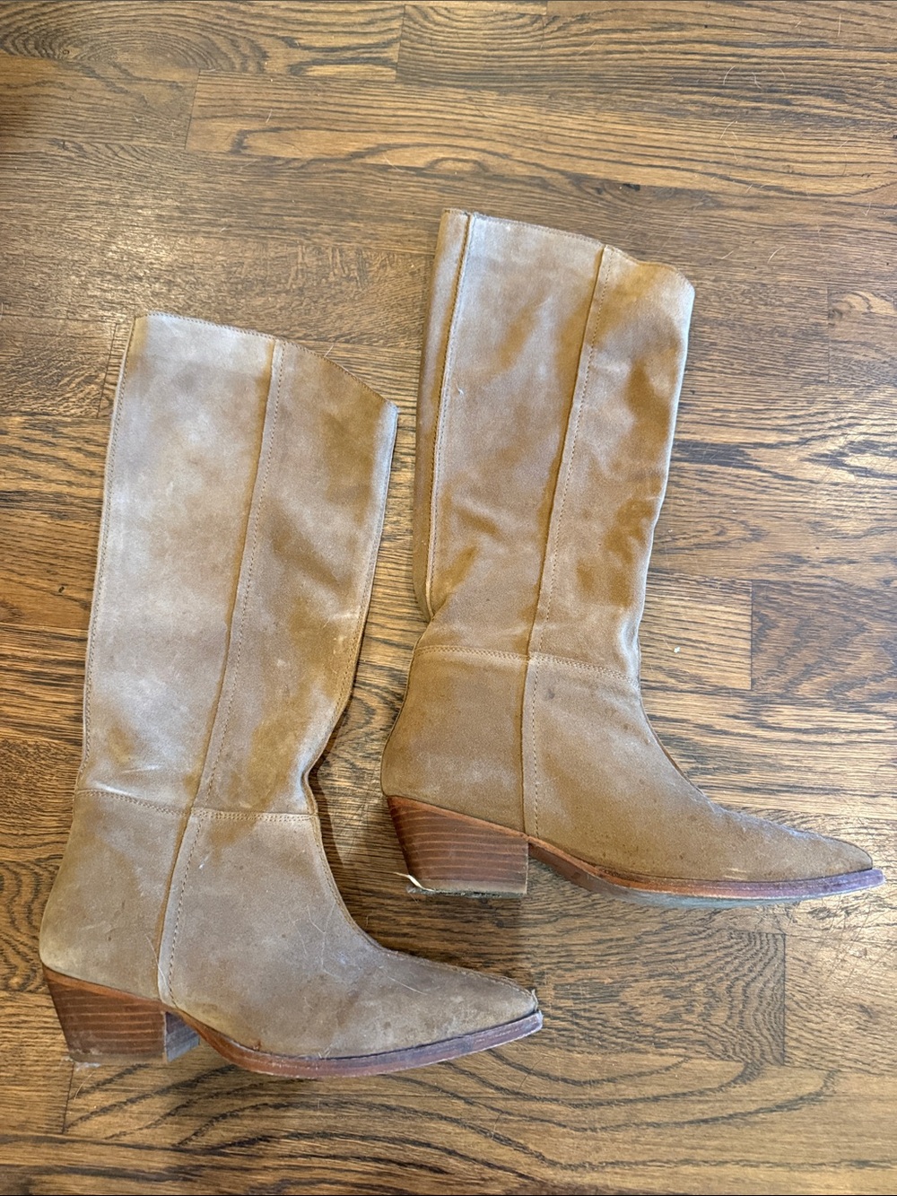 Free People Tan Suede Mid-Calf Heel Boots